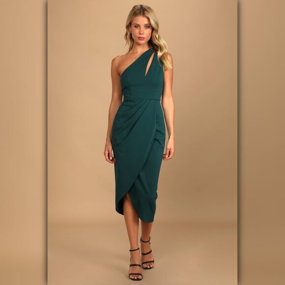 Lively Lumina Dresses & Skirts - * A633 • Hunter Green One-Shoulder Cutout Asymmetrical Midi Dress